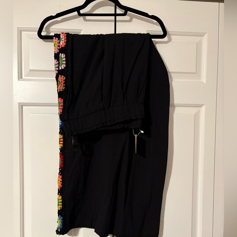 Black Pants with Colorful Crochet Detail